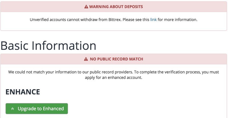 Verifica avanzata dell'account Bittrex