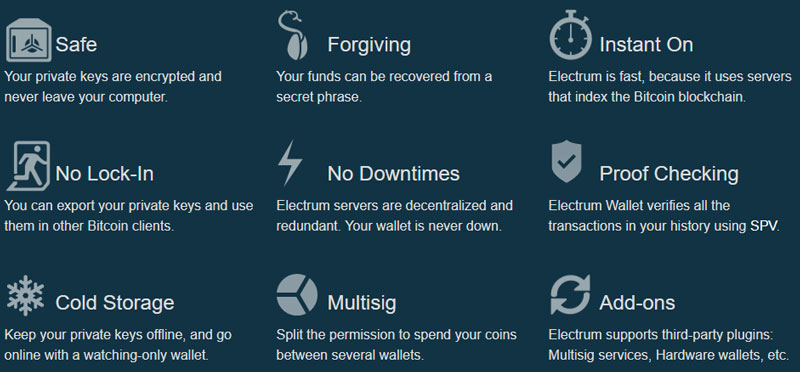ویژگی های electrum-bitcoin-wallet