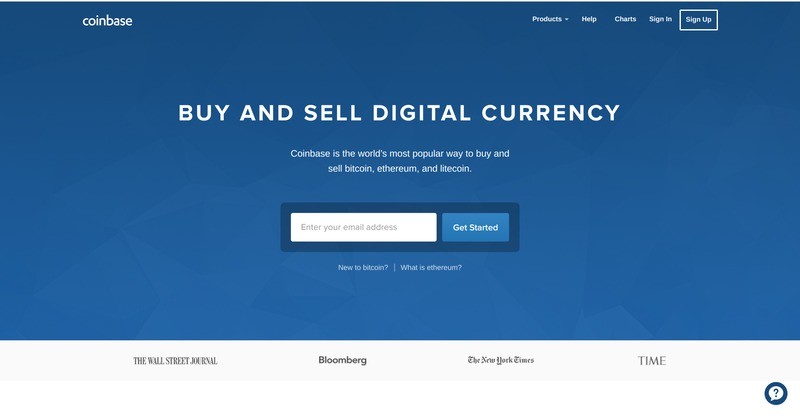 Homepage di Coinbase Exchange