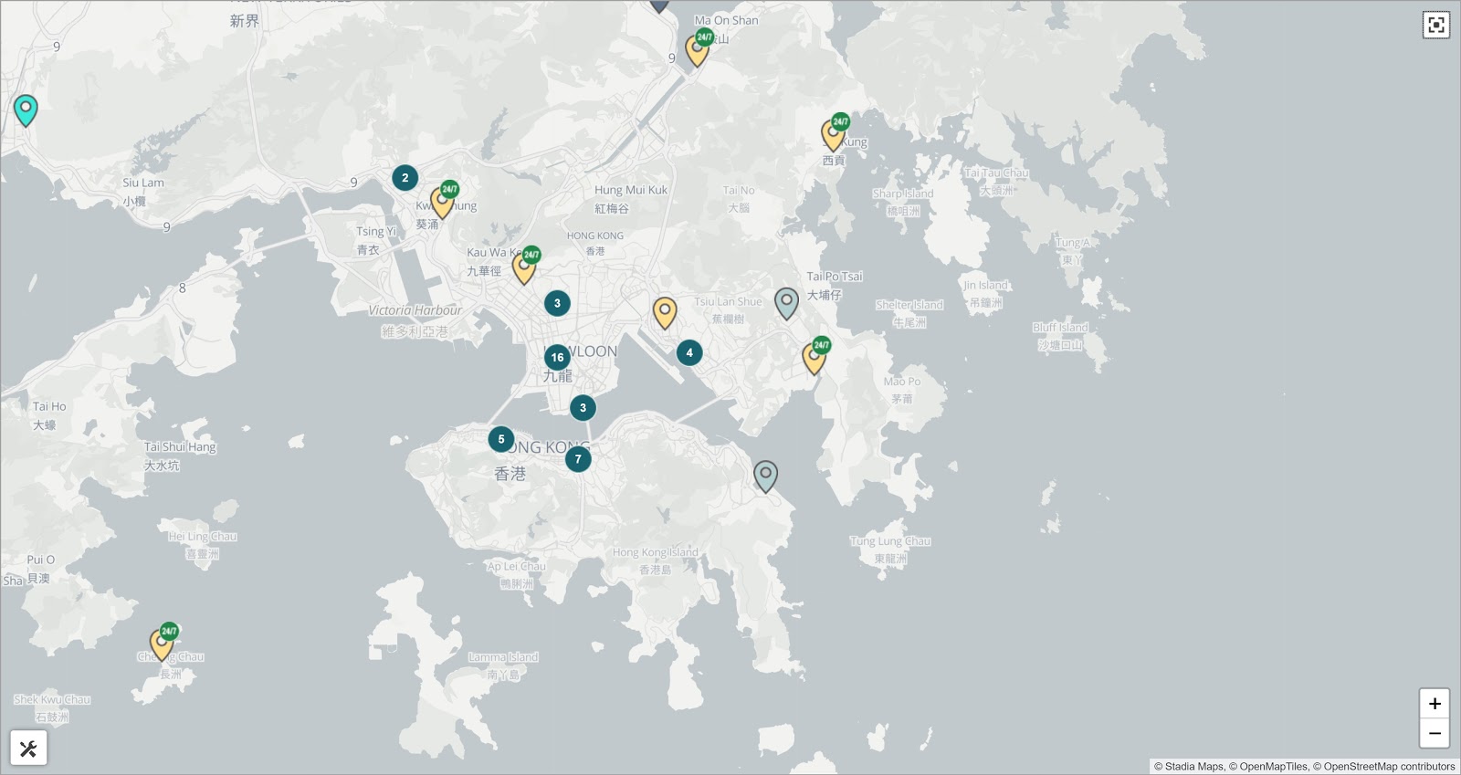 Mappa degli sportelli automatici Bitcoin a Hong Kong e dintorni