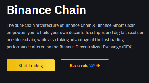 Binance DEX tramite la home page